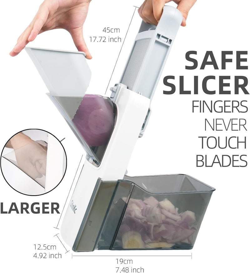 ChinKc Upgrade Safe Mandoline Slicer for Kitchen,Adjustable Vegetable Food Chopper Onion Potato Fries Cutter, Veggie Salad Julienne + Dicer, with Draining basket, Kitchen Chopping Artifact, Gift - Image 2